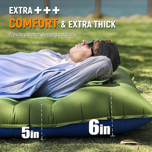 Camping Sleeping Pad, Thick 5 Inch Camping Mat with Pillow Built-in Foot Pump Ultralight Inflatable Sleeping Pads for Camping, Backpacking, Hiking, Tent