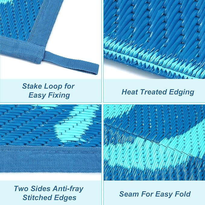 Anidaroel 8x10 Outdoor Rug for Patios Clearance, Waterproof Camping Rug for Outside RV, Reversible Plastic Straw Outside Rugs, Large Outdoor Area Rug for Garden, Camper(Blue,8’x10’)