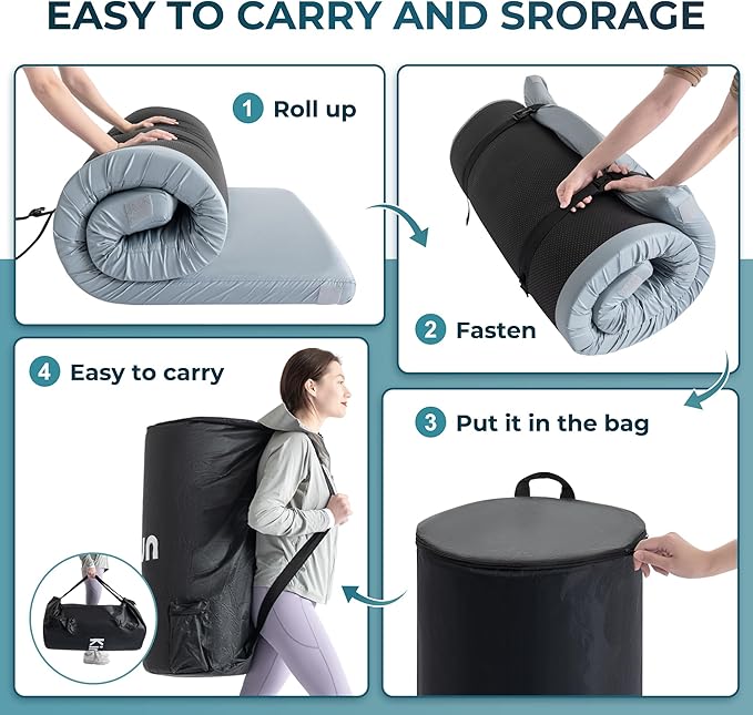Kingfun Memory Foam Camping Sleeping Pad, CertiPUR-US Camping Mattress Waterproof Roll Up Mattress Guest Bed, Thick Floor Sleeping Mat for Car Truck Tent for Adults with Travel Bag