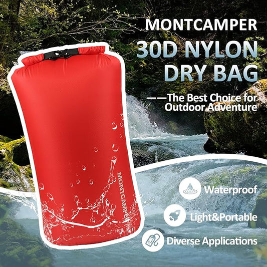 30D Nylon Waterproof Dry Bag-Extra Large Waterproof Storage Sack with Roll Top Closure-Suitable for Long Hiking, Camping, Kayaking and Beach-Float on Water(35L/Red)