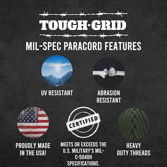 TOUGH-GRID Premium Royal Blue Paracord 550 lbs Made in USA Outdoor Survival Nylon Rope Tactical Heavy Duty Strands Parachute Cord Used by US Military Type III Mil-Spec