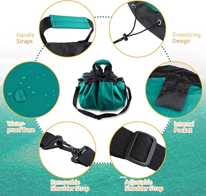 Wetsuit Change Mat, Portable Large Beach Dry Bag Waterproof Changing Mats with Shoulder and Handle Strap for Surfing