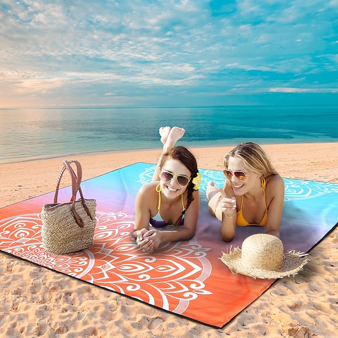 AISPARKY Beach Blanket Waterproof Sandproof, Oversized Large Beach Mat 79" X 83"/120"x108" for 1-8 Adults, Quick Drying&Compact&Lightweight, Picnic Mat Vacation Essentials for Beach Camping Travel