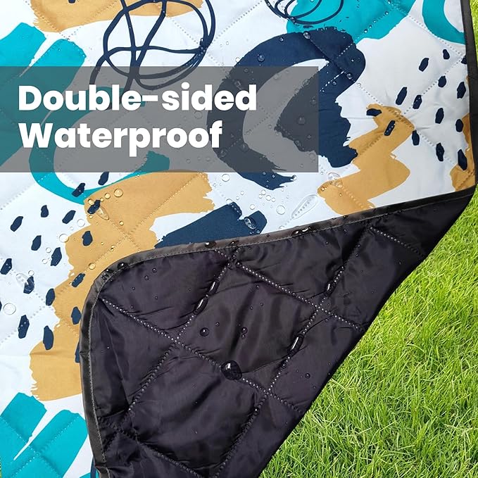 Waterproof Outdoor Blanket, 78.7x55inch, Printed Large Picnic Blankets, Foldable Picnic Mat, Camping Blanket for Picnic, Grass, Park, Lawn, Beach - Blue Painting