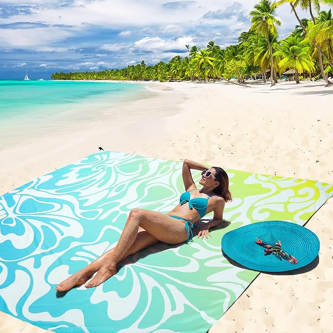 AISPARKY Beach Blanket Waterproof Sandproof Quick Drying Beach Mat Extra Large Outdoor Picnic Blanket for Travel Camping Hiking