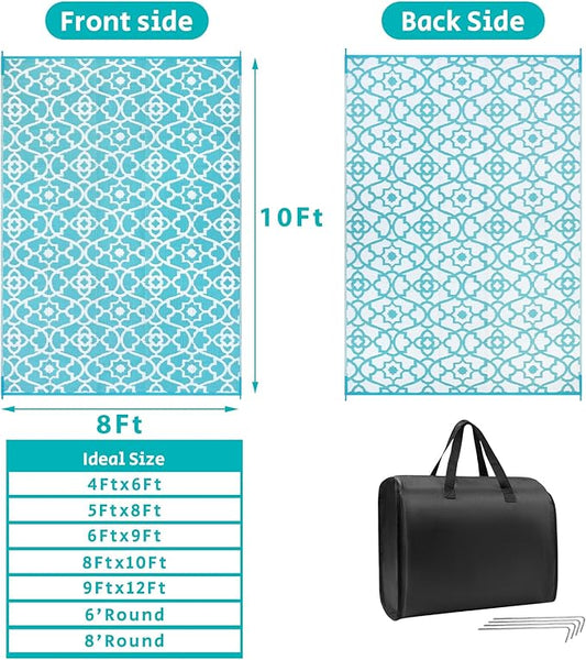 HEBE Outdoor Rug 8'x10' for Patios Waterproof Clearance Reversible Patio Mat Plastic Straw Rug RV Camping Mat Outside Area Rug Carpet for Camping RV,Porch,Deck,Balcony,Camper,Backyard