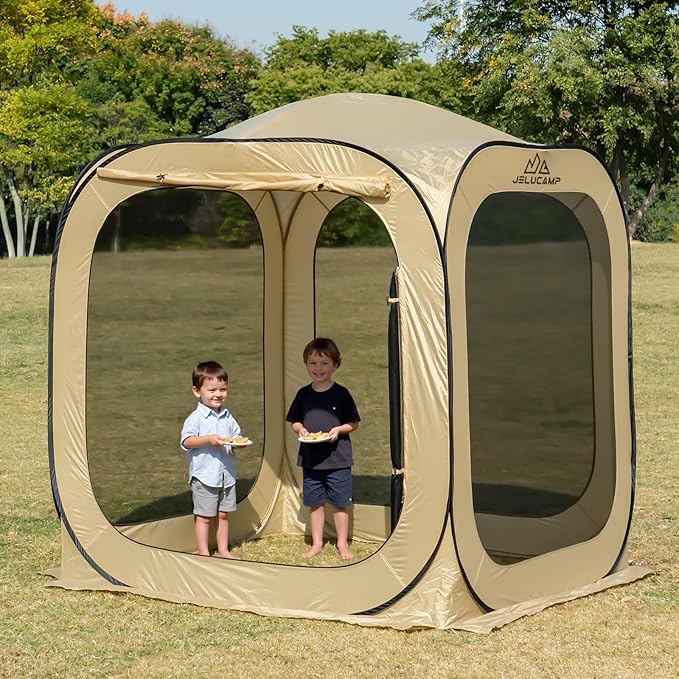6x6 FT Pop Up Screen Tent - Instant Screened Gazebo Canopy with Mosquito Net, Portable Backyard Tent for 4-6 People, Easy Setup Patio Shelter for Camping, BBQ, Sports & Outdoor Activities
