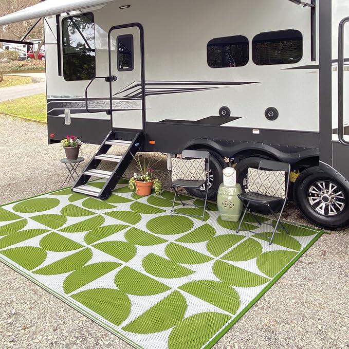 Wonnitar Outdoor Rug 6x9, Waterproof Patios Rug Reversible Plastic Straw Rug, Large Outside Area Rug, Portable Camper RV Mat, Outdoor Carpet for Picnic Balcony Backyard Porch Deck (Green,6'x9')