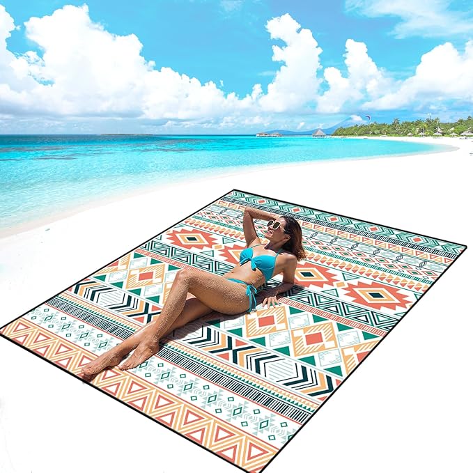 AISPARKY Beach Blanket Waterproof Sandproof, Oversized Large Beach Mat 79" X 83"/120"x108" for 1-8 Adults, Quick Drying&Compact&Lightweight, Picnic Mat Vacation Essentials for Beach Camping Travel