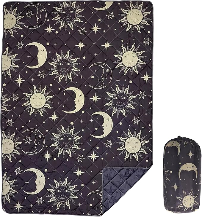 Waterproof Outdoor Blanket, 78.7x55inch, Printed Large Picnic Blankets, Foldable Picnic Mat, Camping Blanket for Picnic, Grass, Park, Lawn, Beach - Sun and Moon