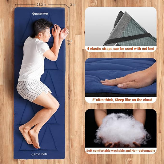 KingCamp Cot Mattress, Portable Lightweight Camping Sleeping Mat Soft Comfortable Non-Slip Cot Pad for Camp Cot, RV Bunk & Twin Beds