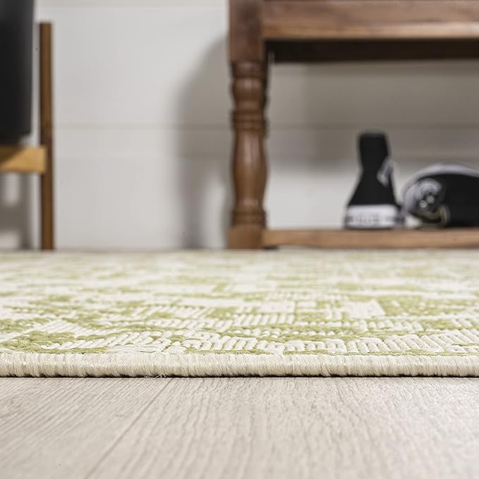 JONATHAN Y SMB105E-28 Estrella Bohemian Medallion Textured Weave Indoor Outdoor Runner Rug, Coastal Traditional Easy-Cleaning,Bedroom,Kitchen,Backyard,Patio,Non Shedding 2 X 8, Cream/Green