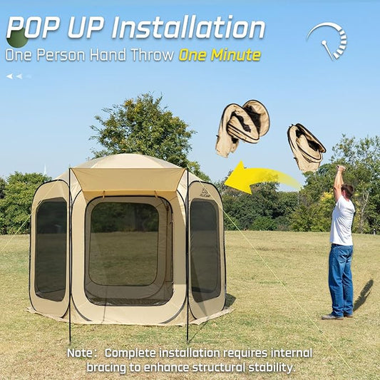 10x10 FT Pop Up Screen Tent - Instant Screened Gazebo Canopy with Mosquito Net, Portable Backyard Tent for 4-6 People, Easy Setup Patio Shelter for Camping, BBQ, Sports & Outdoor Activities