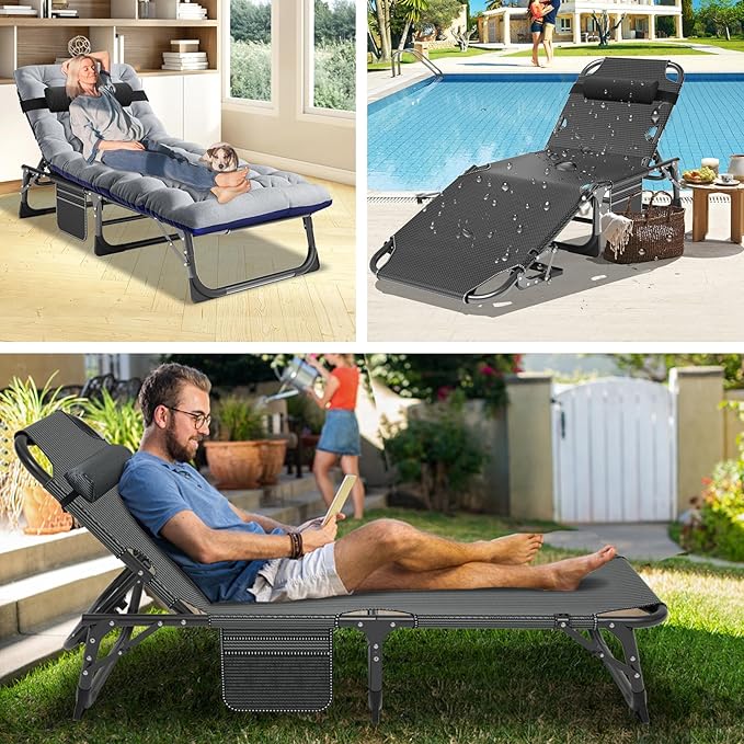 ABORON Folding Camping Cot for Adults, Heavy Duty 3-in-1 Bed for Guest Sleeping, Adjustable Double-Layer 1200D with Mattress & Carrying Bag for Home, Office, Vacation, Hospital Use