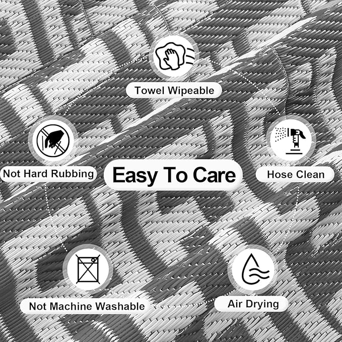 OutdoorLines Outdoor Plastic Area Rugs for Patio 4x6 ft - Reversible Outside Carpet, Stain & UV Resistant RV Mats, Straw Rug for Camping, Deck Garden, Porch and Balcony, Geometry Grey & Light Grey