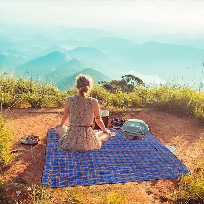 Wind Tour Family Outdoor Waterproof Durable Picnic Blankets with Carry Strap,Foldable 50×70.9 inch Sandproof Picnic Floor Mat for Kids Playground Camping Park Hiking Grass Travelling (1, Blue)
