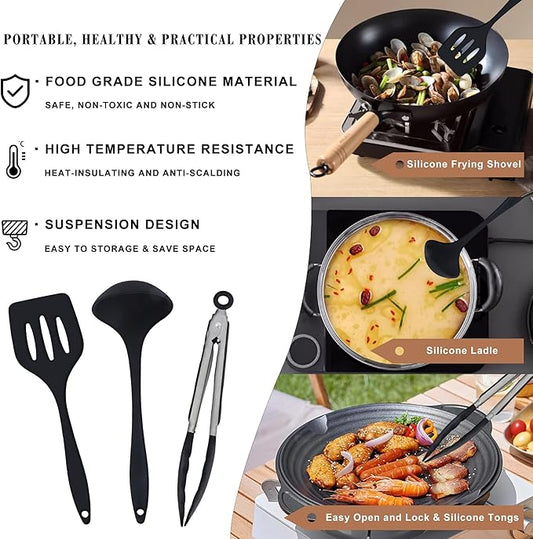 Camping Essentials Cooking Utensils Set, 26/32Pcs Outdoor Camping Kitchen Cookware Stainless Steel Accessories Set Camping Gear Must Haves Grilling and Camping Cooking Utensils Set