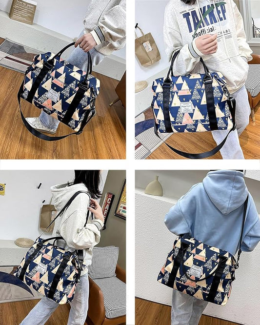 Travel Duffle Bag Weekender Overnight Bag Gym Tote with Dry and Wet Separated Pocket for Women Girls Workout Duffel Water Resistant, Colorful Triangle