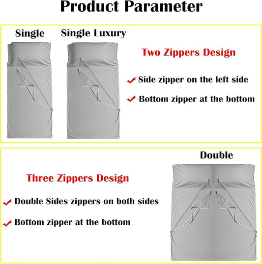 Brand - GANNAFEE Cotton Sleeping Bag Liner with Zipper - 100% Cotton Travel Sheet Sleep Sack Adult - Travel Sleeping Bag for Hotels Camping Hiking