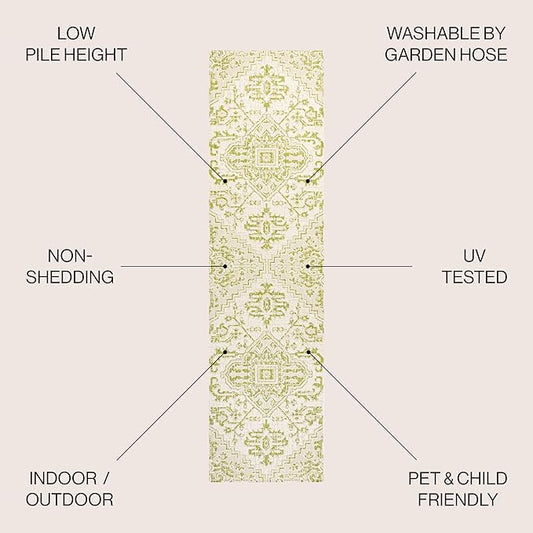 JONATHAN Y SMB105E-28 Estrella Bohemian Medallion Textured Weave Indoor Outdoor Runner Rug, Coastal Traditional Easy-Cleaning,Bedroom,Kitchen,Backyard,Patio,Non Shedding 2 X 8, Cream/Green