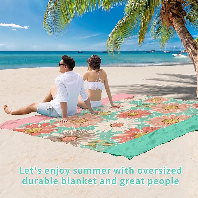 BYDOLL Beach Blanket Waterproof Sandproof 10'×9' Suits1-8 Adults Compact Lightweight Oversized Sand-Free Blanket Large Picnic Mat for Beach Travel Camping Hiking