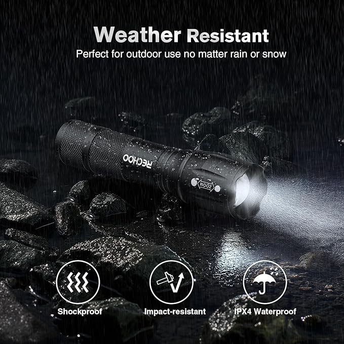 LED Flashlights High Lumens 4 Pack, Powerful Tactical Flashlight With 3 Modes, Pocket Small Flash Light, Waterproof Zoomable Flashlights for Home Emergencies, Camping Essentials (Battery Included)