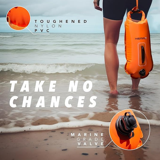 Swim Buoy for Open Water with Dry Bag 15L - Fully Waterproof Swim Bubble - Be Safe with Higher Visibility, Toughened Nylon and Rest Handle Swimming Buoy - Open Water Buoy for All Season Swimmers