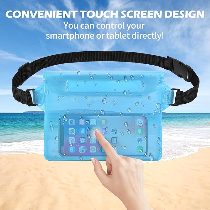 2-Pack Waterproof Pouch with Adjustable Waist Strap, Waterproof Dry Bag, Keeps Cell Phones and Valuables Safe and Dry, Perfect for Kayaking, Beach, Camping and Swimming (Black)