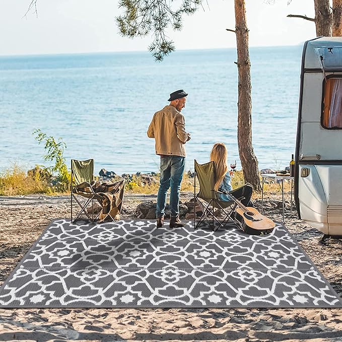 HEBE Outdoor Rug 5'x8' for Patios Waterproof Clearance Reversible Patio Mat Plastic Straw Rug RV Camping Mat Outside Area Rug Carpet for Camping RV,Porch,Deck,Balcony,Camper,Backyard