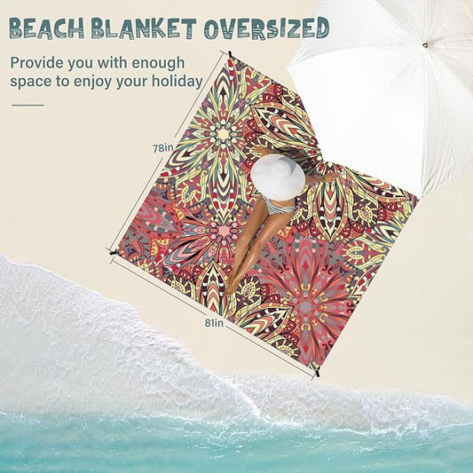 Beach Blanket Waterproof Sandproof 1-7 Adult Oversized 78 '' × 81 '' Lightweight Durable Compact Sand Free Beach Mat for Travel Camping Hiking Picnic Blanket Extra Large