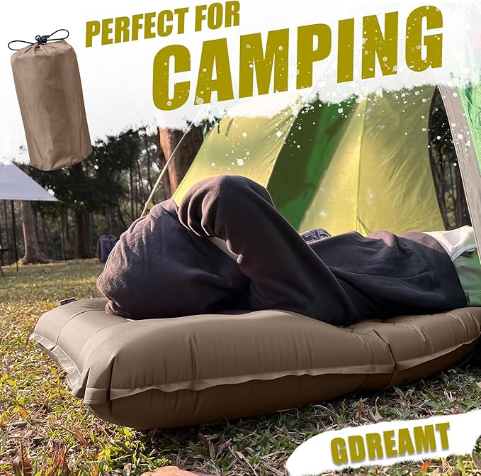 Inflatable Camping Sleeping Pad with Pillow, Extra Thick 4 Inch Sleeping Mat with Built-in Pump, Compact & Ultralight Camping Air Mattress for Backpacking Hiking Tent Traveling