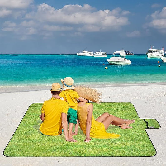 Large Beach Blanket Waterproof Sandproof Picnic Blankets Outdoor Blanket Foldable Beach Mat Sandfree with Carry Strap Lightweight Beach Blankets fit 2 to 4 Adults for Beach Camping Grass Lawn Park