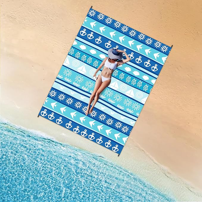 Large Beach Blanket Waterproof Sandproof 108"x 82" for 1-6 Adults,Quick Drying Beach Mat,Lightweight & Durable,Beach Essentials for Family Beach Camping Travel Picnic