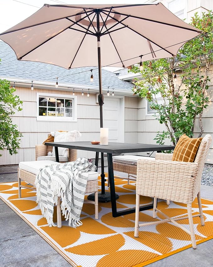 Wonnitar Outdoor Rugs 8x10 Waterproof Plastic Straw Rug, Large Outdoor Camping Rug for RV, Reversible Portable Outside Lightweight Area Rug for Backyard Balcony Beach Picnic (Orange,8'x10')