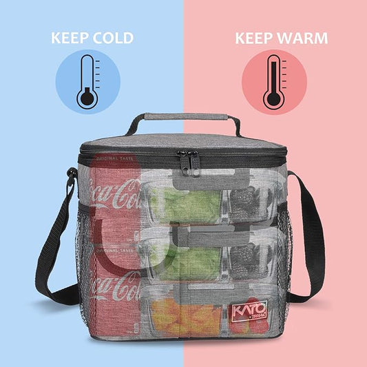 Tirrinia Large Insulated Lunch Bag for Women Men, 10L Leakproof Thermal Reusable Lunch Box for Adult, Tall Meal Prep Lunch Cooler Tote with 4 Pockets for Office Work