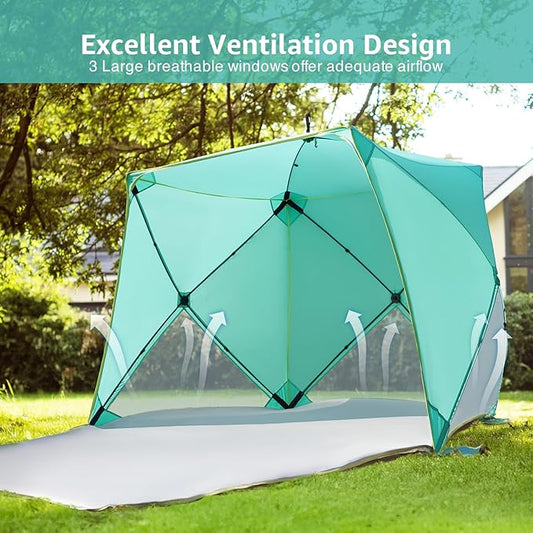 Pop Up Beach Tent, Portable Shade Sun Shelter UPF50+ UV Protection for 4 Person Extendable Floor for Fishing Hiking Camping, Waterproof Windproof(Mint Green