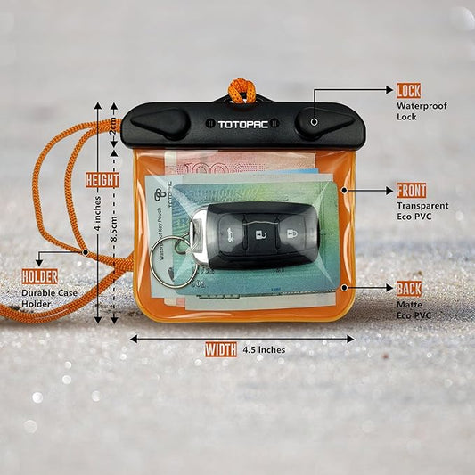 2Pack Waterproof Car Key FOB Case Floating Wallet Pouch for Remote Keys ID Credit Card Cash Money Submersible Dry Bag Holder (2, Orange + Orange)