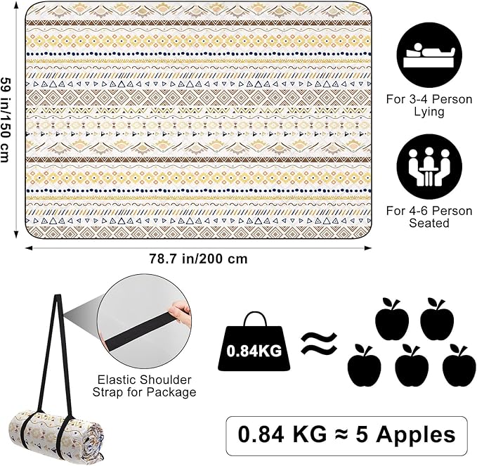 ICOSY Picnic Blankets Beach Blanket, Waterproof Outdoor Blanket Sandproof Picnic Camping Mat Camping Essentials 78" x 59"