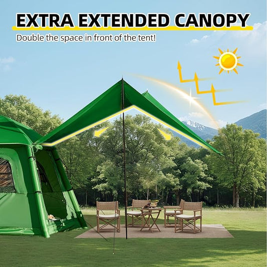 YOLENY 2-4 Persons Inflatable Camping Tent with Pump & Extended Canopy, Easy Set-up, Oxford Portable Free-Standing Family Cabin Tents for Hiking