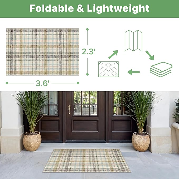 GENIMO Indoor Outdoor Area Rug 2.3'x3.6', Waterproof Non Shedding Front Door Mat, Easy Cleaning, Geometric Carpet for Patio, Porch, Entryway, Living Room, Balcony, Entrance, Bedroom, Brown & Beige