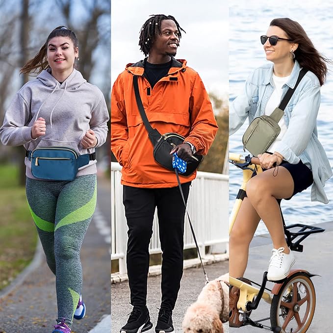 Fanny Packs for Women Men Fashion Plus Size Waist Pack Belt Bag Fanny Pack for Girls Boys with 5 Pockets Adjustable Belt, Cute Bum Bag Hip Bags for Travel Disney Running (Dark Cyan Fanny Pack)