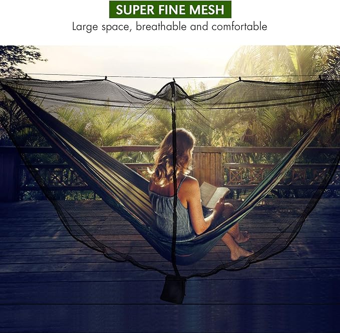 TOBWOLF Camping Hammock Net, Lightweight Outdoor Mosquito Net, 360 Degree Protection Polyester Netting with Dual Sided Zipper & Rope & Storage Bag (Not Include Hammock)