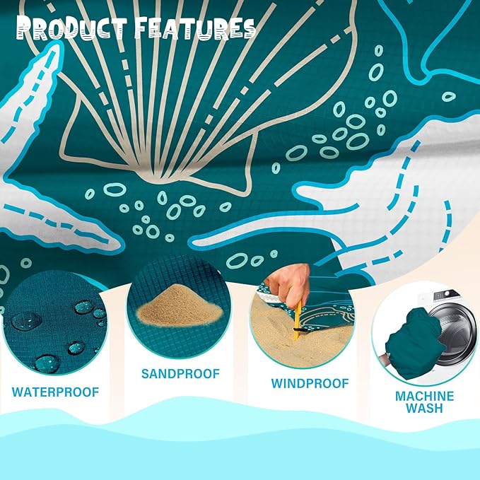 Beach Blanket Waterproof Sandproof 1-7 Adult Oversized 78 '' ร 81 '' Lightweight Durable Compact Sand Free Beach Mat for Travel Camping Hiking Picnic Blanket Extra Large