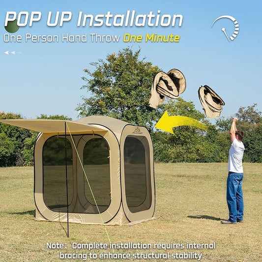 6x6 FT Pop Up Screen Tent - Instant Screened Gazebo Canopy with Mosquito Net, Portable Backyard Tent for 4-6 People, Easy Setup Patio Shelter for Camping, BBQ, Sports & Outdoor Activities