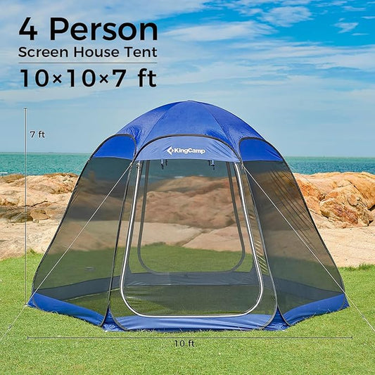 KingCamp Pop Up Screen Tent, Camping Tent for 4-6 Person 10' x 10' Portable Screen House Room with Detachable Sunshade for Camping, Garden & Backyard