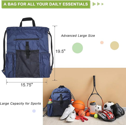 BeeGreen Drawstring Backpack Sports Gym Bag With Shoe Compartment and Two Water Bottle Holder …