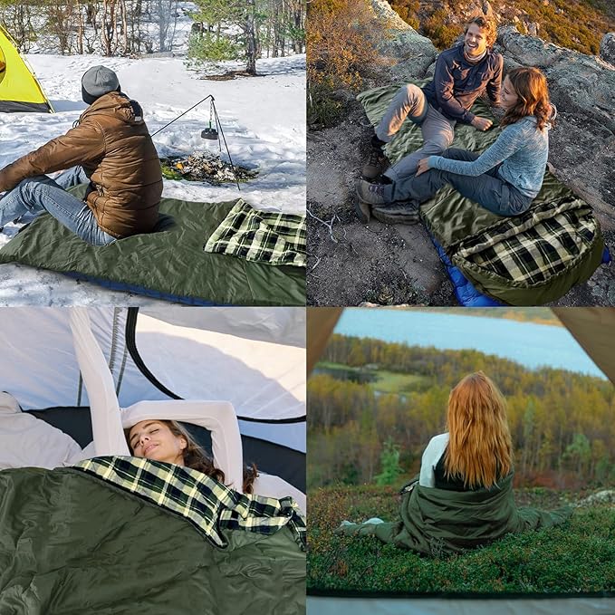 Backpacking Flannel Sleeping Bag Lightweight for Adults Hiking Ultralight Compact Sleeping Bag Portable Warm Weather Summer with Compression Sack