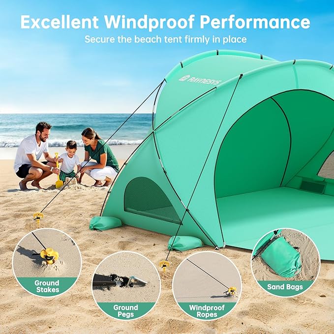 Beach Tent Sun Shelter, Beach Shade Tent with UPF50+ UV Protection, Beach Sun Shelter, Beach Shade with 2 Zippered Doors, Portable Beach Tent for Beach Camping Fishing