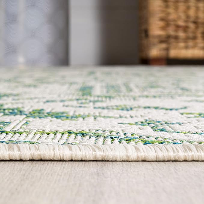 JONATHAN Y SMB105G-3 Estrella Bohemian Medallion Textured Weave Indoor Outdoor Area-Rug, Coastal Traditional Easy-Cleaning,Bedroom,Kitchen,Backyard,Patio,Non Shedding, 3 X 5, Green/Cream