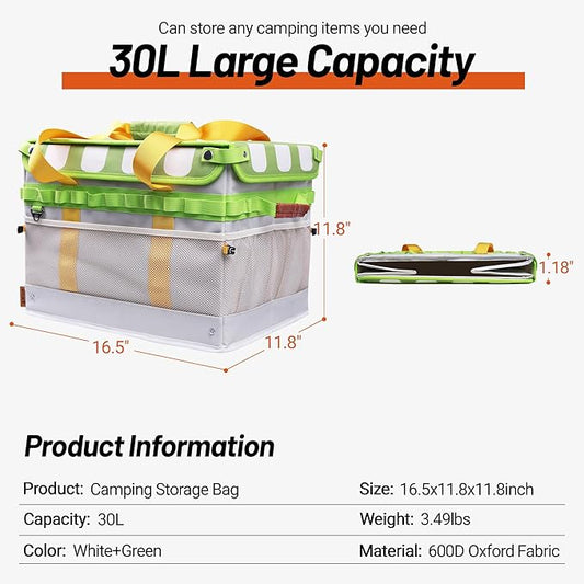 30L Camping Storage Bag with Lid, Carrot Orange Camping Organizer Containers, Picnic Basket Chuck Box Tactical Bag for Hiking Cookware Travel Car
